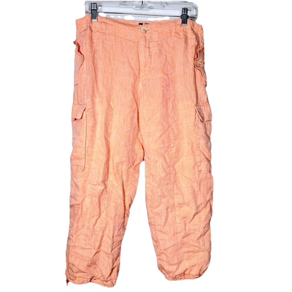 Lauren‎ Ralph Lauren Linen Cargo Pants Womens 14W Peach Drawstring Crop Ankle